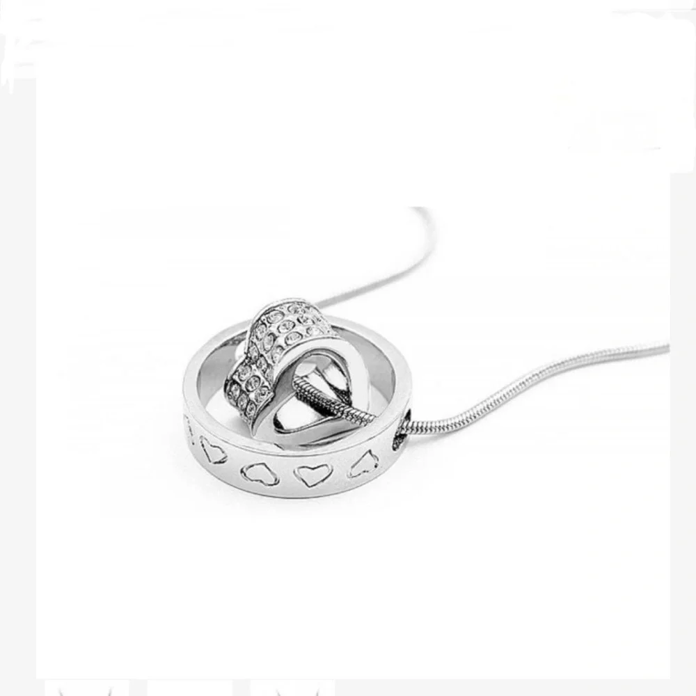 SWAROVSKI Crystal Heart in Circle Silver Sculptural Necklace 15.75” Chain - Picture 6 of 7